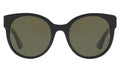 Sunglasses with dark frames and green lenses on a black background