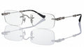 Silver-rimmed eyeglasses with decorative arms on a white background