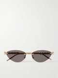 Cartier-Inspired Rimless Cat-Eye Sunglasses – Luxury Gold Frame