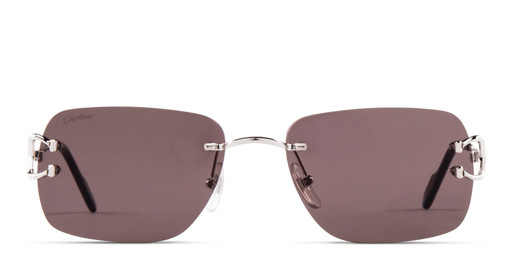 Cartier Rimless Rectangle Pink Tint Sunglasses – Gold Metal Frame