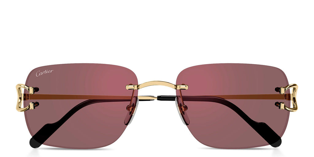 Cartier Rimless Rectangle Pink Tint Sunglasses – Gold Metal Frame
