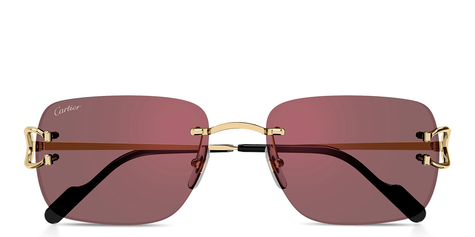 Cartier Rimless Rectangle Pink Tint Sunglasses – Gold Metal Frame