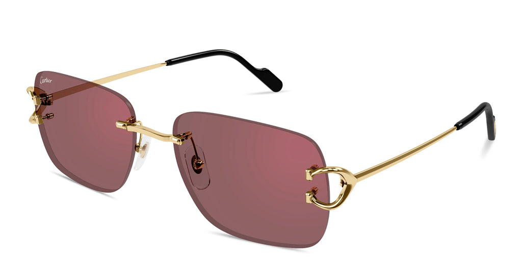 Cartier Rimless Rectangle Pink Tint Sunglasses – Gold Metal Frame
