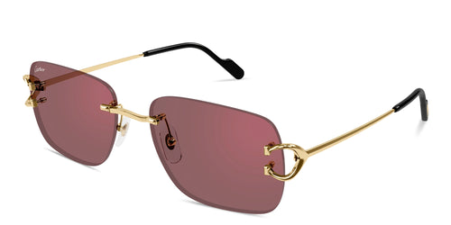 Cartier Rimless Rectangle Pink Tint Sunglasses – Gold Metal Frame