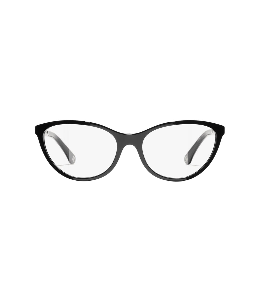 Chanel-Inspired Cat-Eye Black Eyeglasses with Pearl Detail – Elegant Acetate Frame