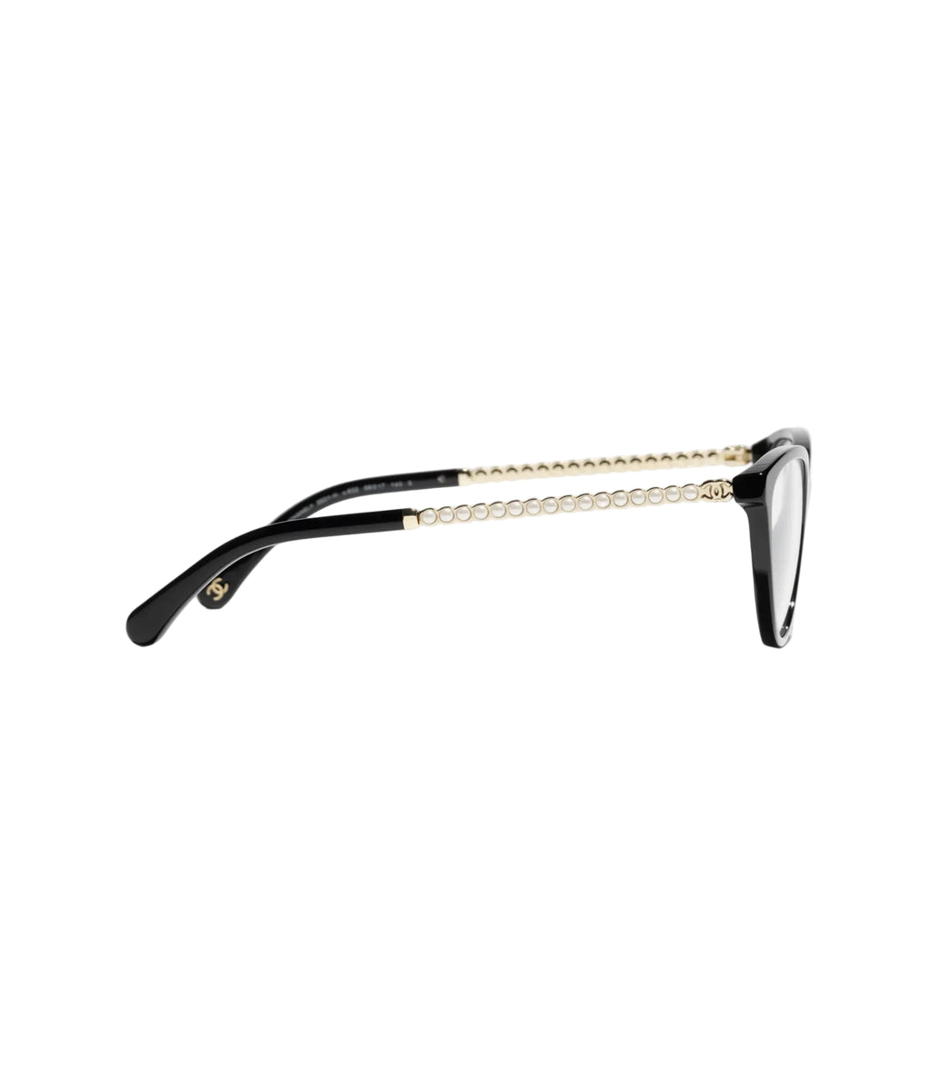 Chanel-Inspired Cat-Eye Black Eyeglasses with Pearl Detail – Elegant Acetate Frame