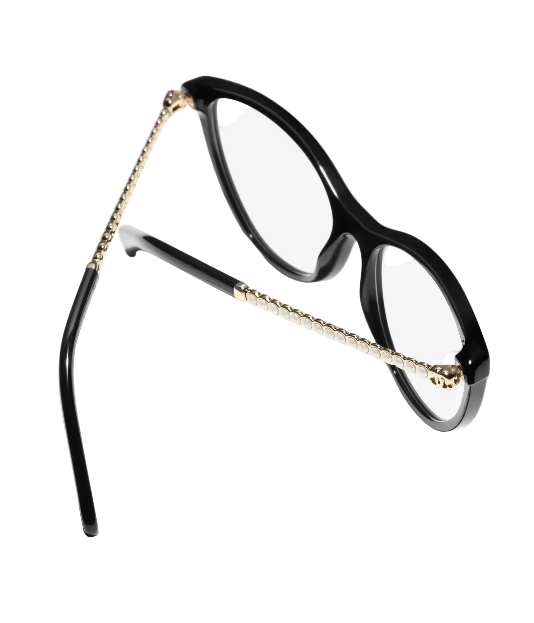 Chanel-Inspired Cat-Eye Black Eyeglasses with Pearl Detail – Elegant Acetate Frame