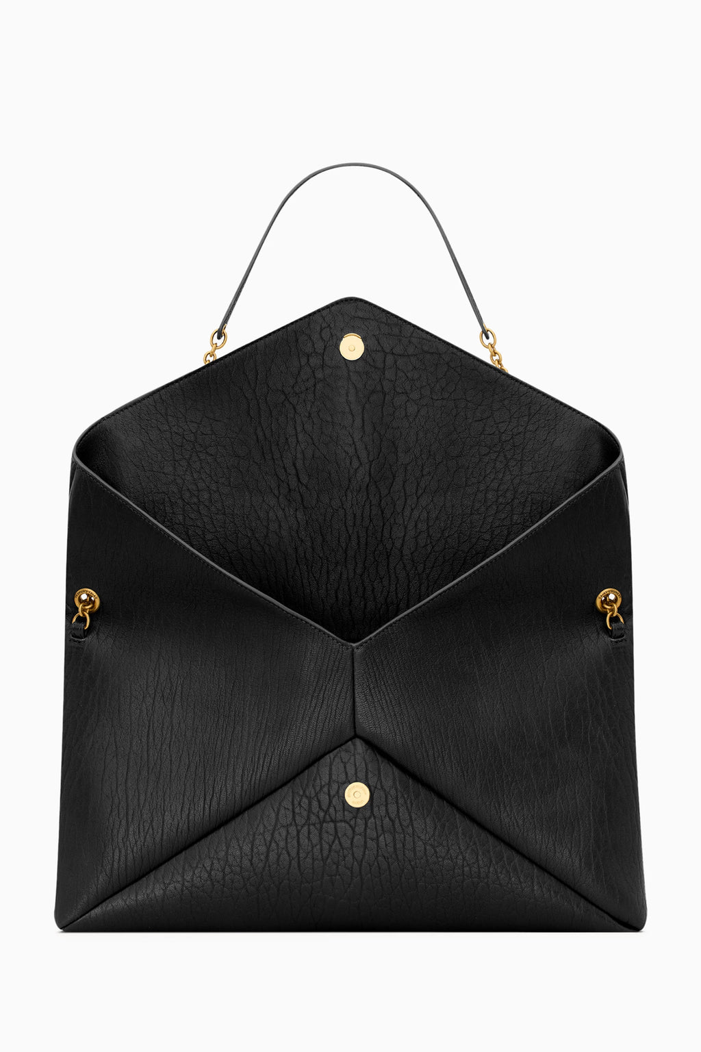 Saint Laurent-Inspired Envelope Chain Clutch Bag – Black Leather Gold Logo