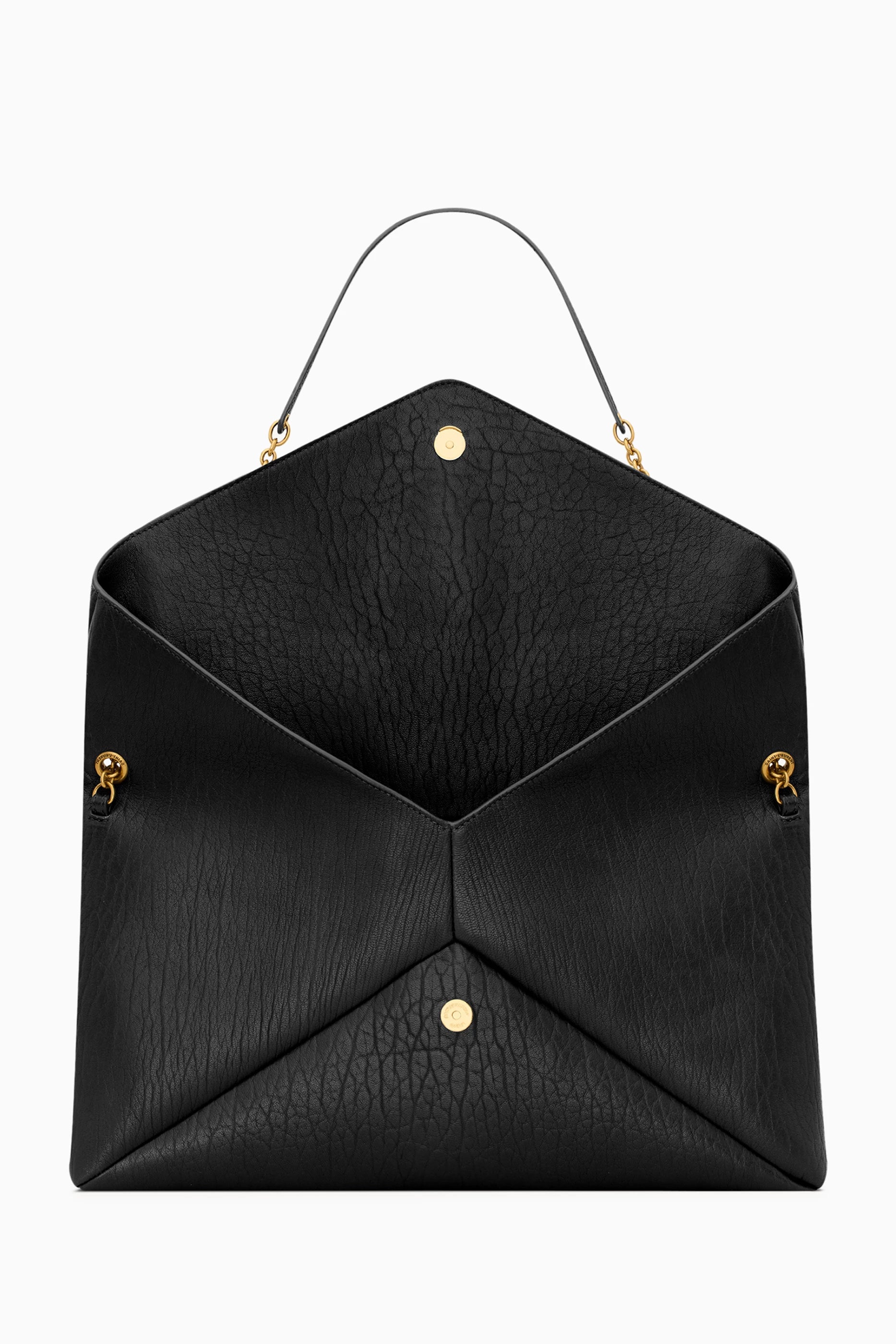 Saint Laurent-Inspired Envelope Chain Clutch Bag – Black Leather Gold Logo