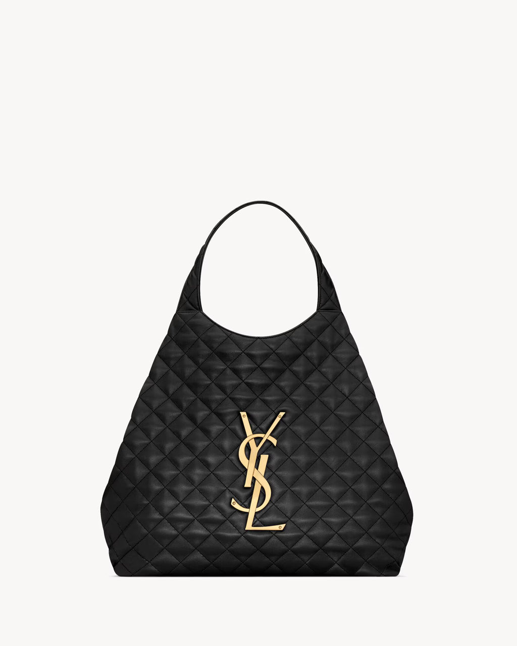 Saint Laurent-Inspired Quilted Black Tote Bag – Luxury Gold Logo Shopper