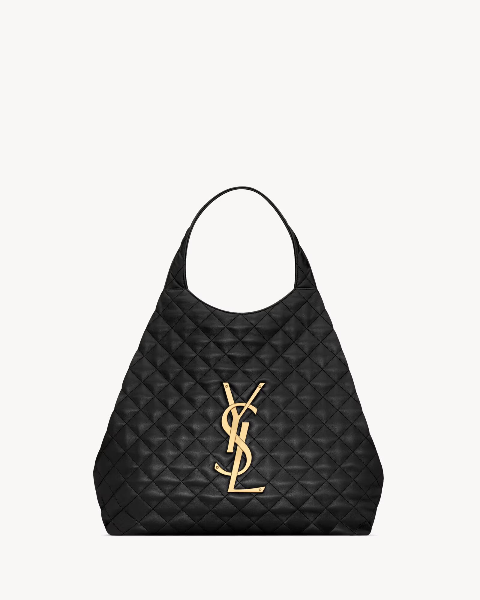 Saint Laurent-Inspired Quilted Black Tote Bag – Luxury Gold Logo Shopper