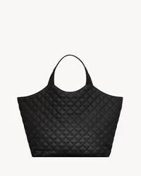 Saint Laurent-Inspired Quilted Black Tote Bag – Luxury Gold Logo Shopper