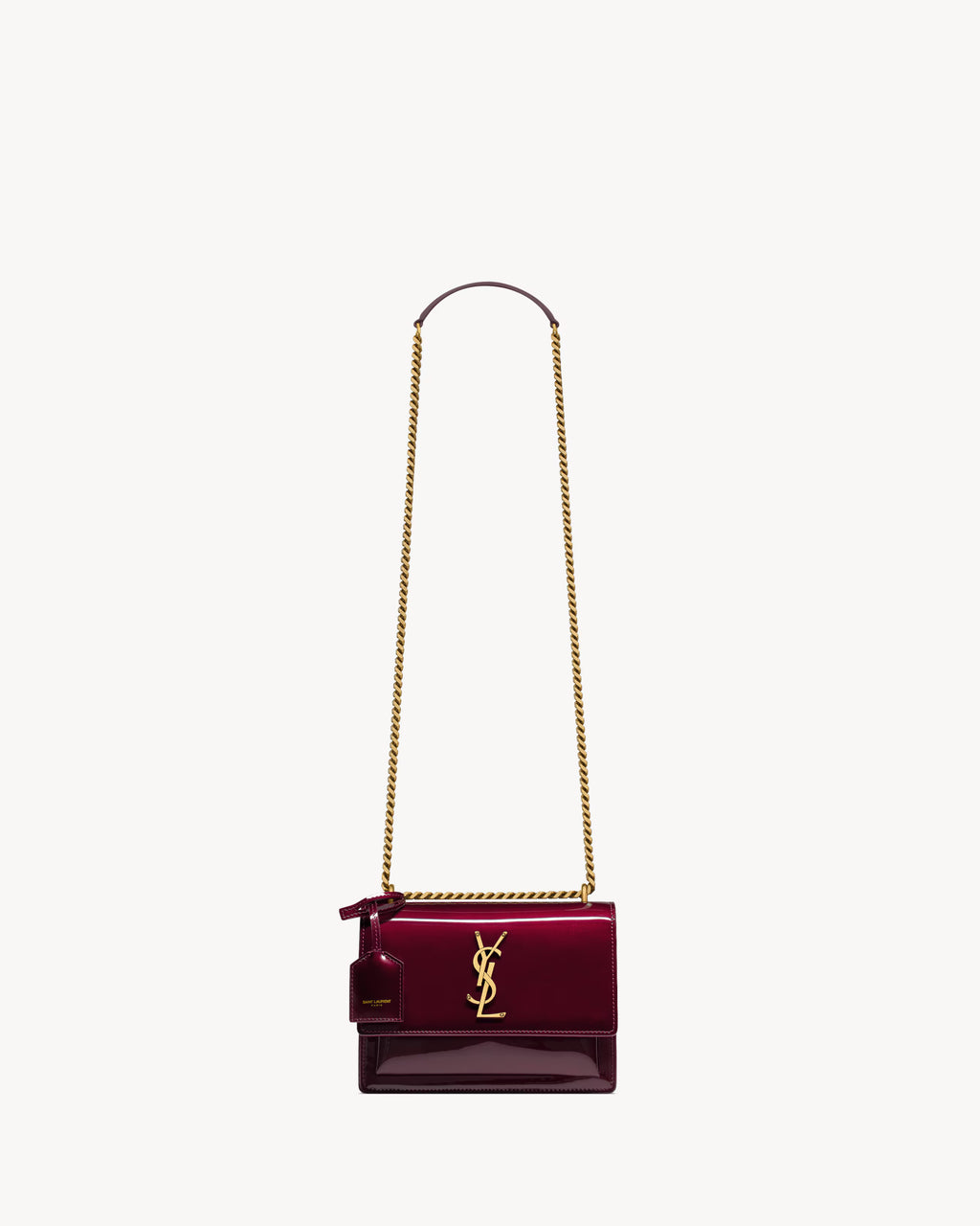 Saint Laurent-Inspired Envelope Chain Bag – Burgundy Leather Gold Logo