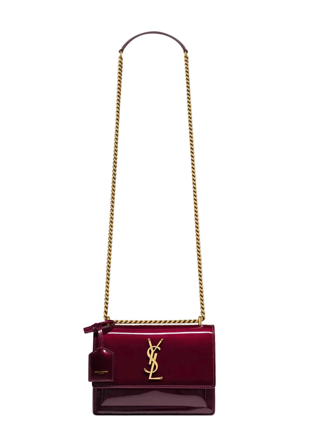 Saint Laurent-Inspired Envelope Chain Bag – Burgundy Leather Gold Logo