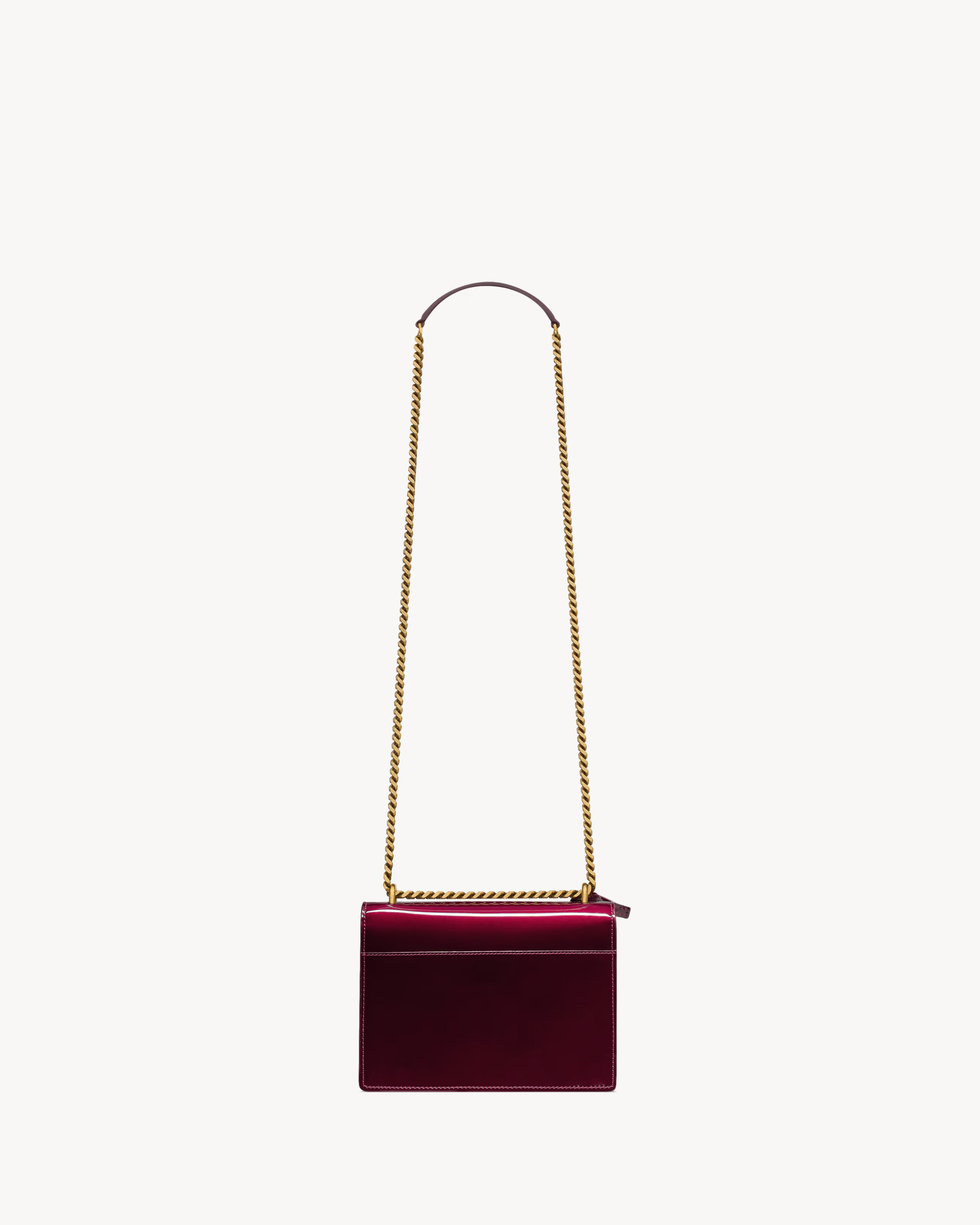 Saint Laurent-Inspired Envelope Chain Bag – Burgundy Leather Gold Logo