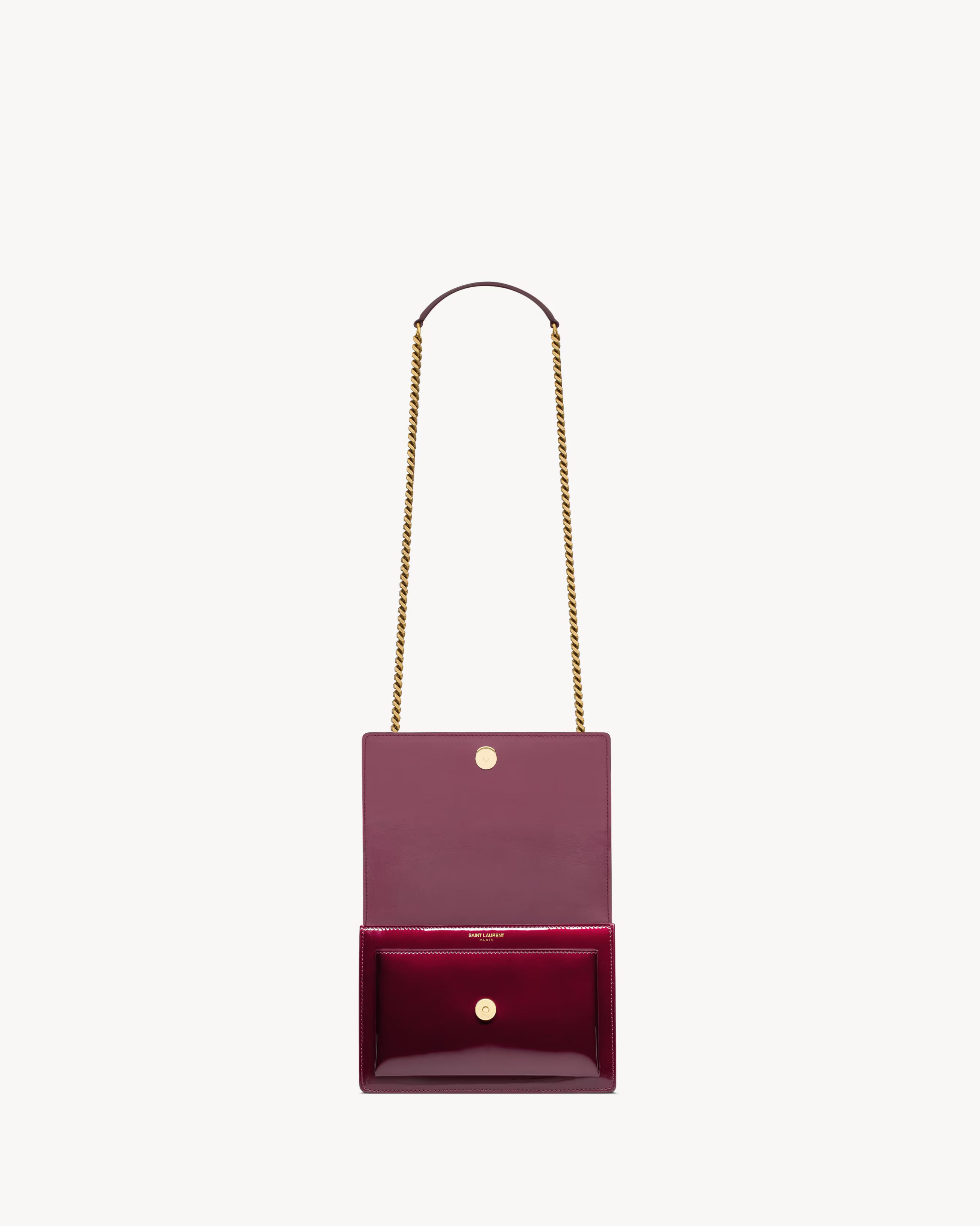 Saint Laurent-Inspired Envelope Chain Bag – Burgundy Leather Gold Logo