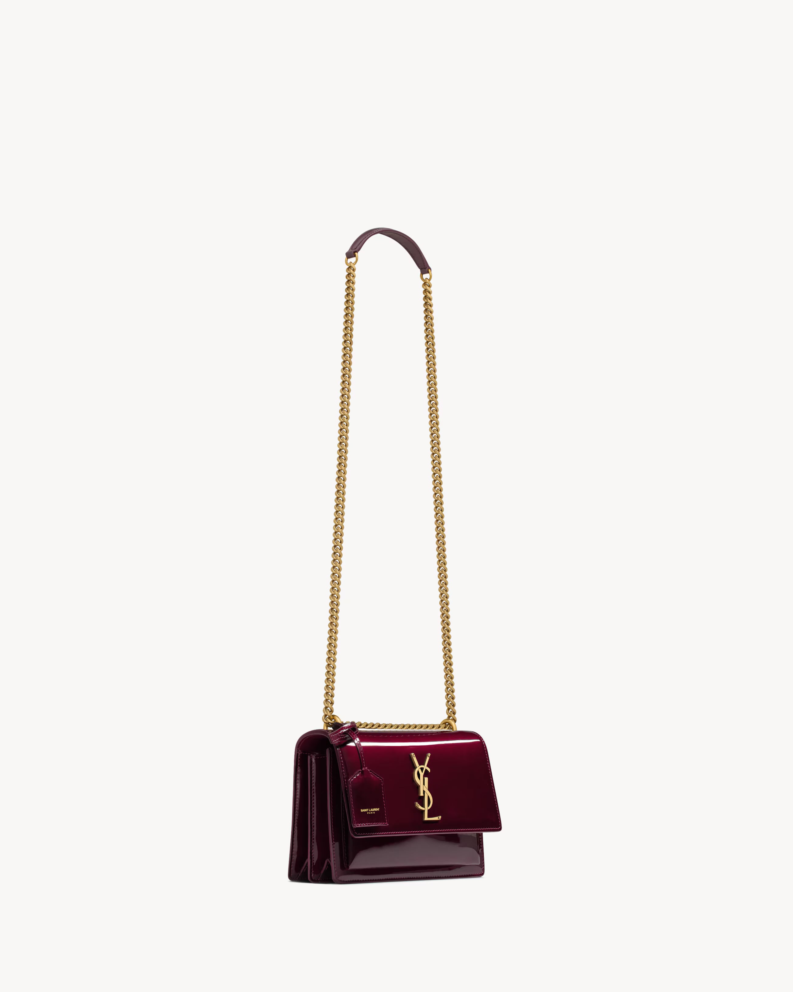 Saint Laurent-Inspired Envelope Chain Bag – Burgundy Leather Gold Logo
