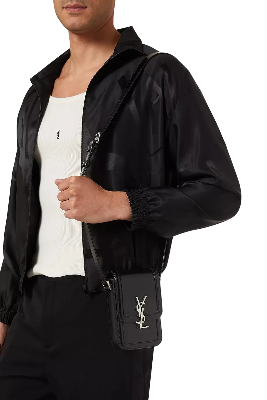 Saint Laurent Cassandre Phone Holder Bag in Smooth Leather – Black