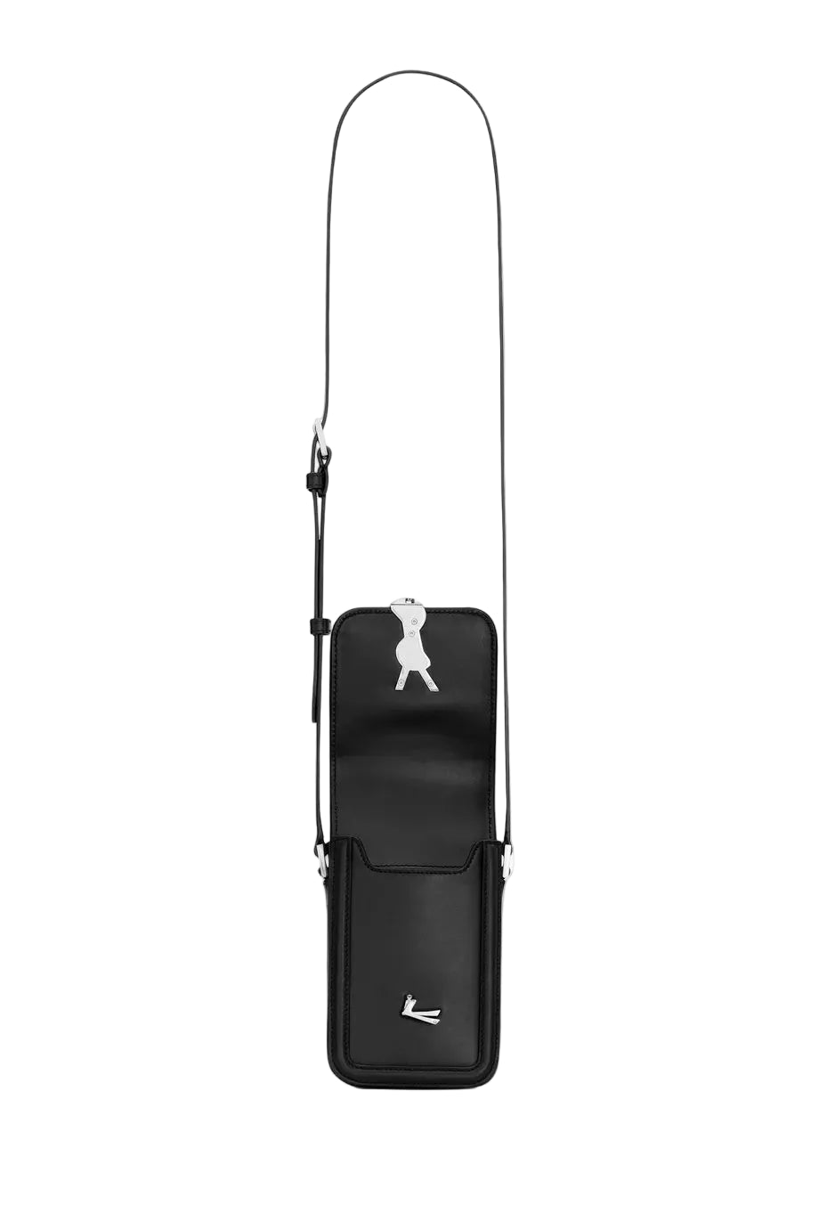 Black phone case with a strap on a white background