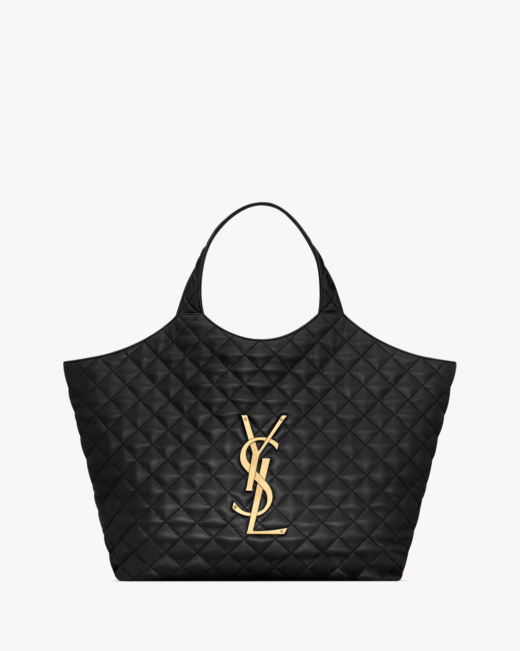 Saint Laurent-Inspired Quilted Black Tote Bag – Luxury Gold Logo Shopper