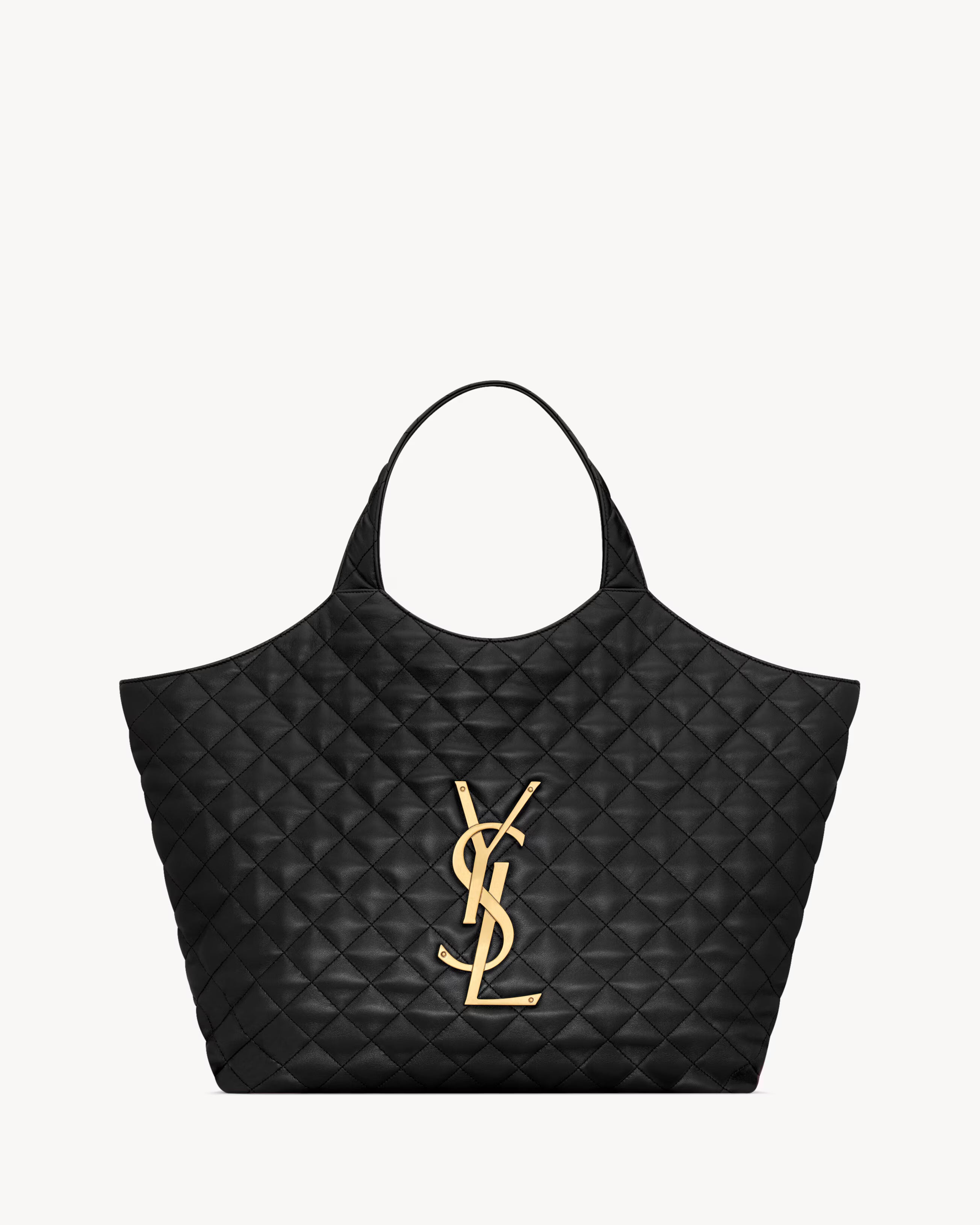 Saint Laurent-Inspired Quilted Black Tote Bag – Luxury Gold Logo Shopper
