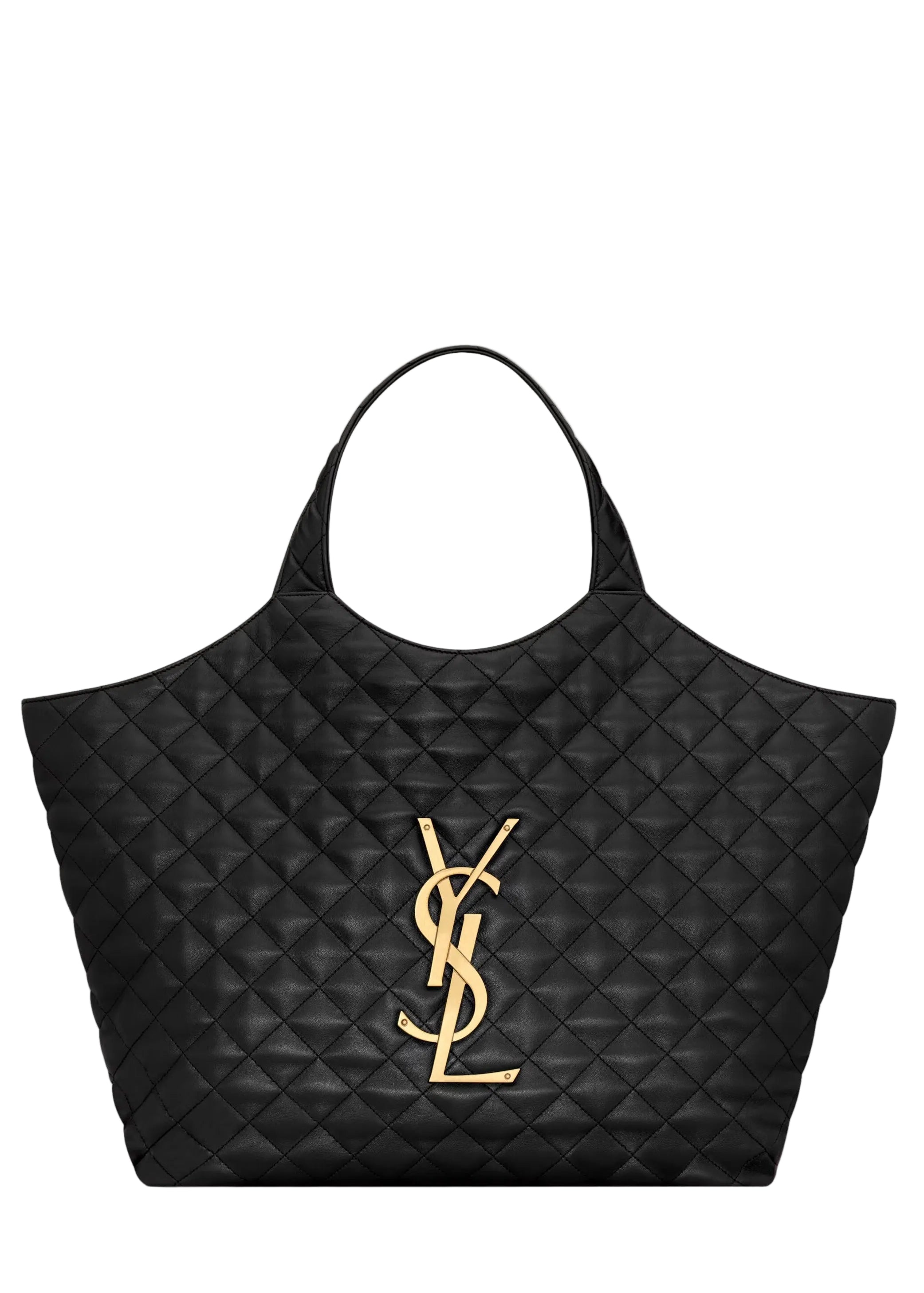 Saint Laurent-Inspired Quilted Black Tote Bag – Luxury Gold Logo Shopper