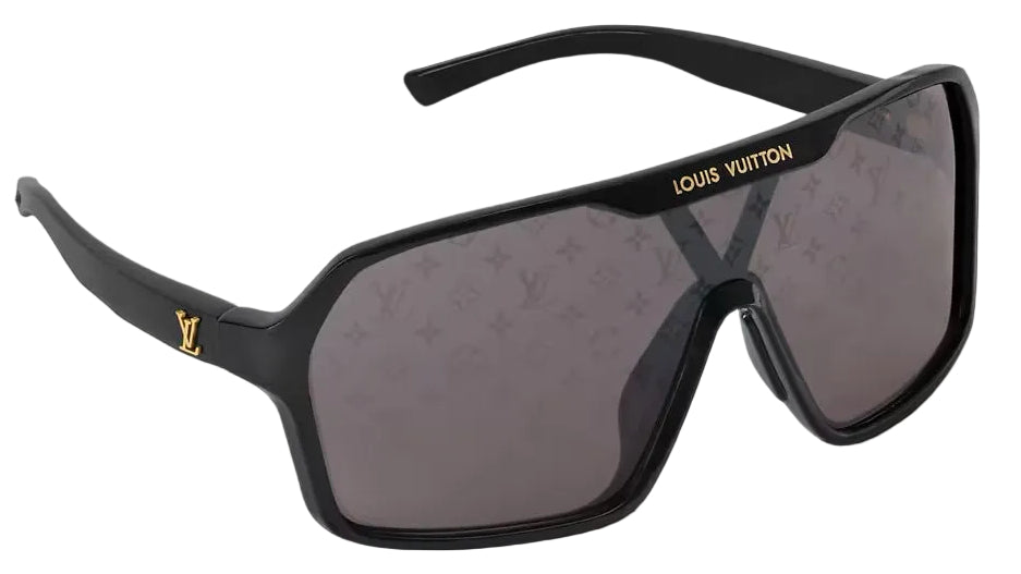 Black sunglasses with reflective lenses on a white background